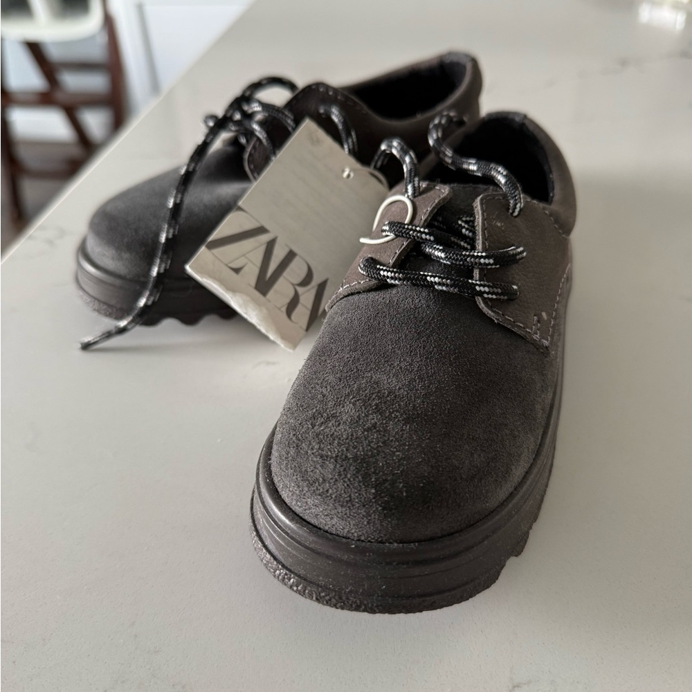 Zara Kids Charcoal Suede Lace-Up Dress Shoes